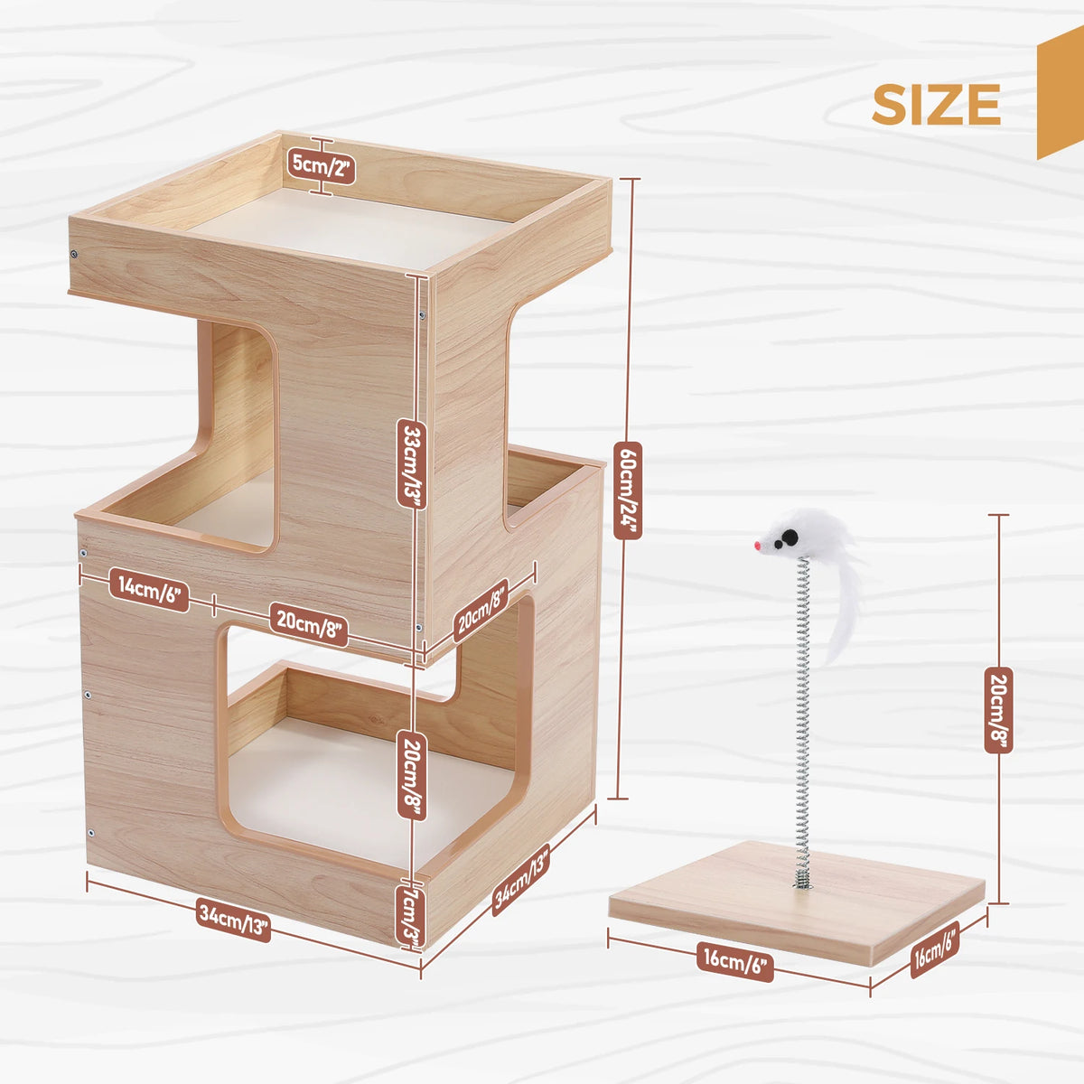 PAWZ Road Wooden Cat Condo House Bed With Scratching Pad