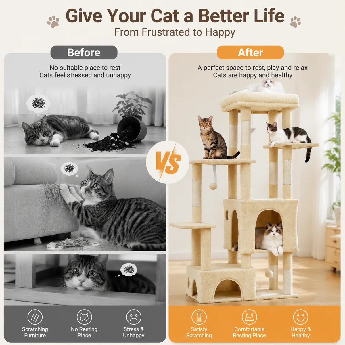 Multi Level Cat Tree Tower With Scratching Posts And Condos