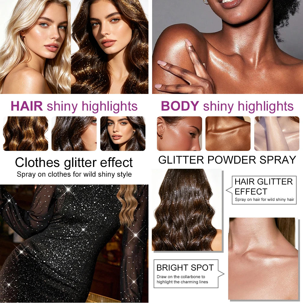 VERONNI Body Glitter Spray Shimmer Highlighter For Hair And Body