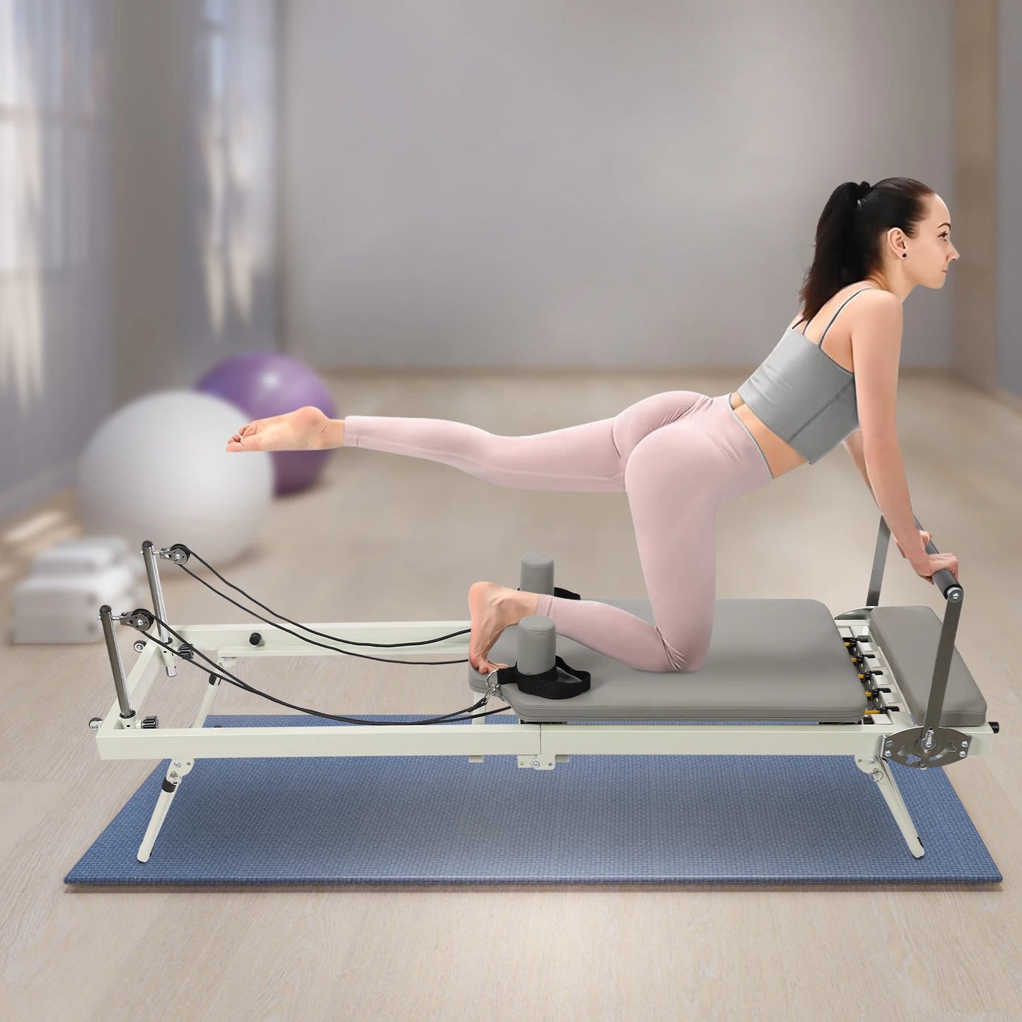 Foldable Pilates Reformer Machine With Multifunctional Fitness Equipment 120kg
