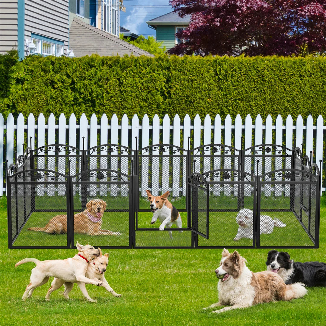 BINGOPAW 8 Panel Heavy Duty Dog Playpen Outdoor Indoor Iron Waterproof Pad
