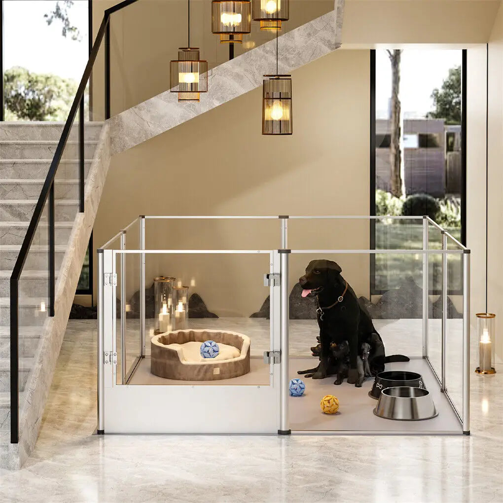 BINGOPAW Clear Acrylic Pet Playpen Whelping Pen Cage Waterproof Pad