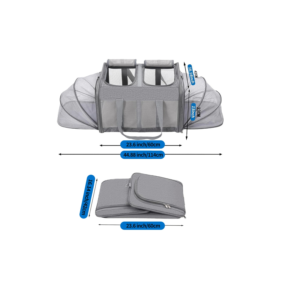 Expandable Soft-Sided Cat Carrier With Dual Expandable Compartments
