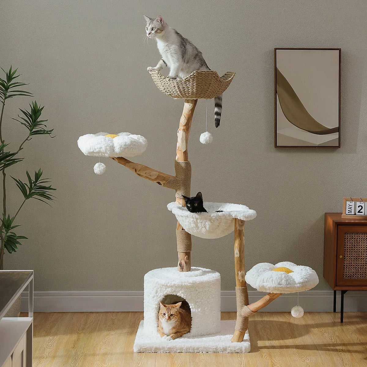Multi-Level Cat Tree With Sisal Scratching Post And Basket Bed