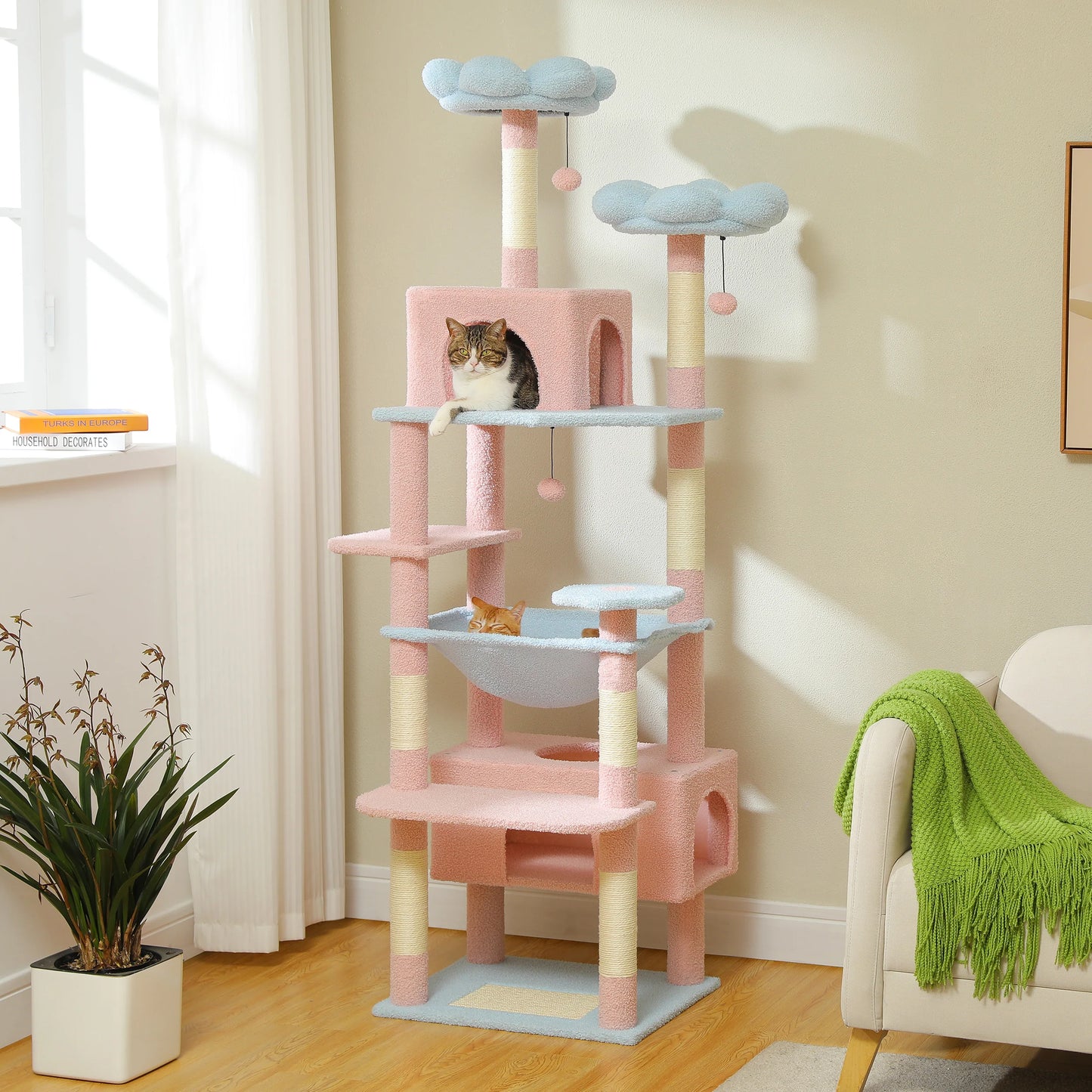 PETEPELA Cat Tree Tower With Sisal Posts Padded Perches And Condos