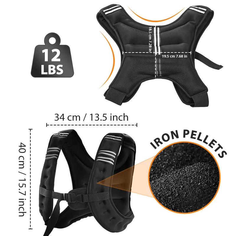 12lb Reflective Stripe Weight Vest for Cardio and Strength
