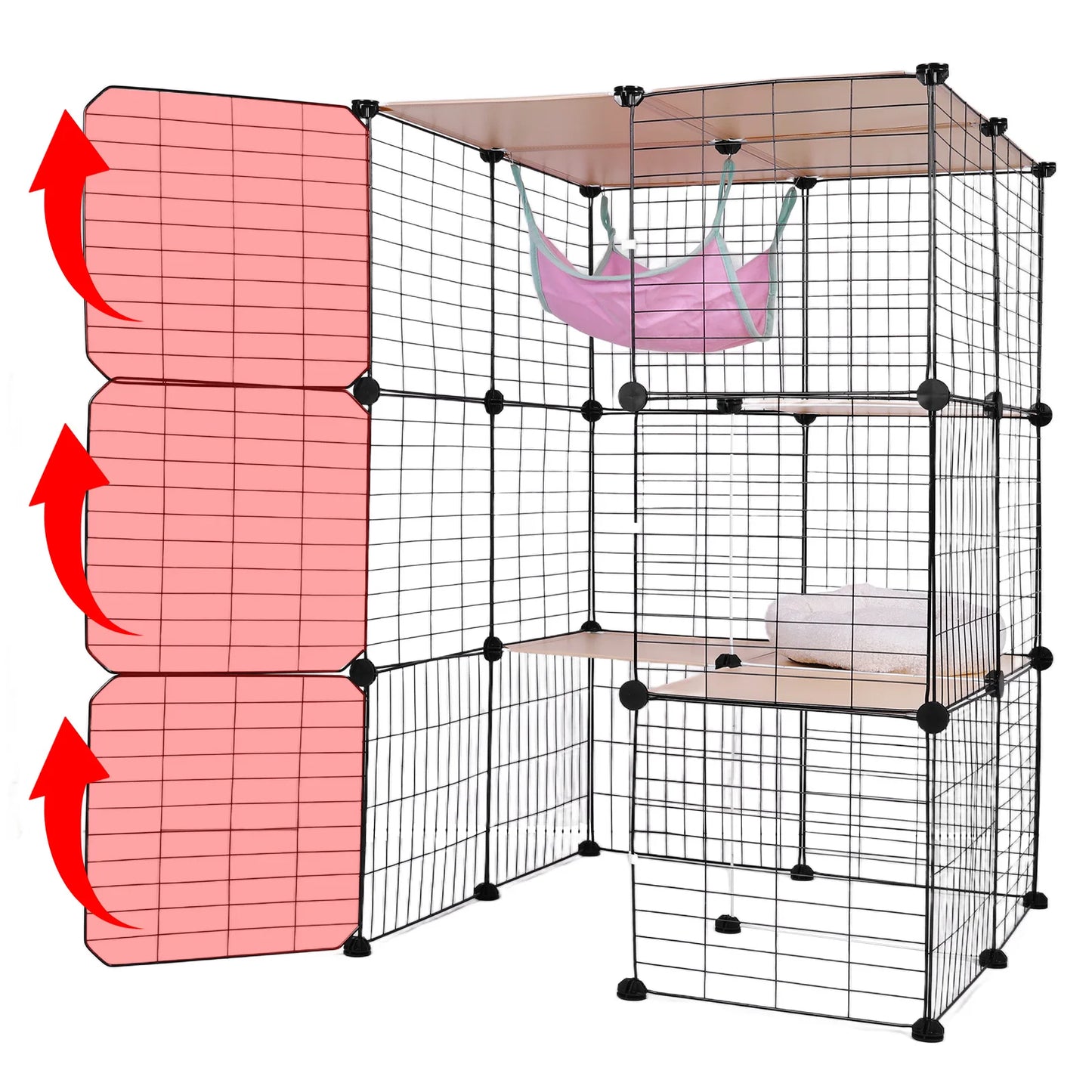 3 Tiers Indoor Cat Enclosure With Hammock And Bed Playpen For 1 To 3 Cats
