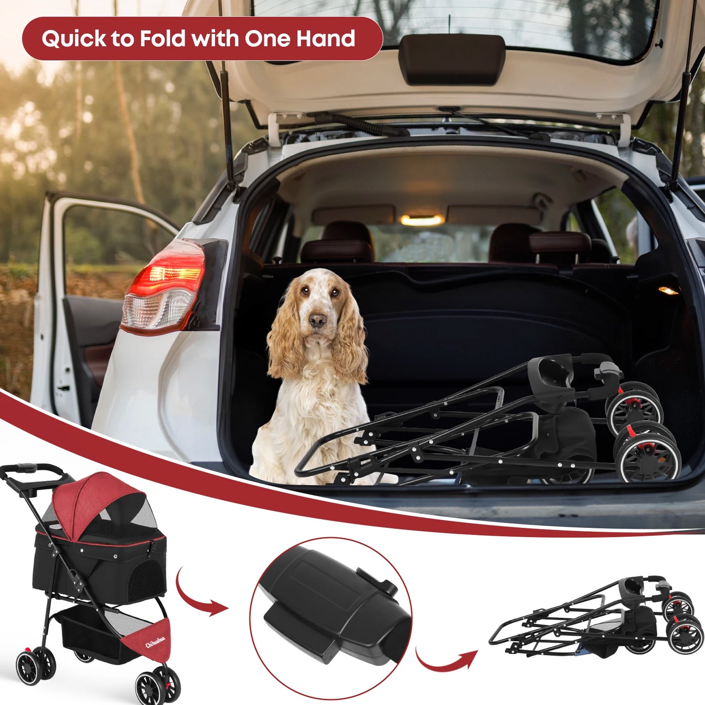 Chihuahua Pet Stroller Foldable for Small Medium Cats and Dogs