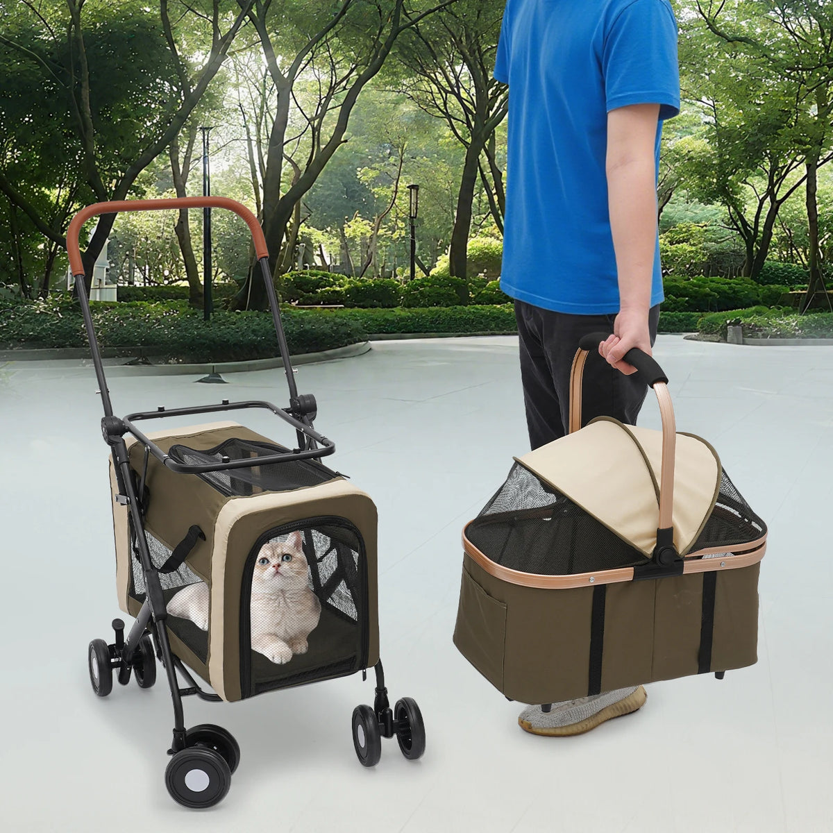 Bymaocar Foldable Pet Stroller With Two Tier Design Safety Locks