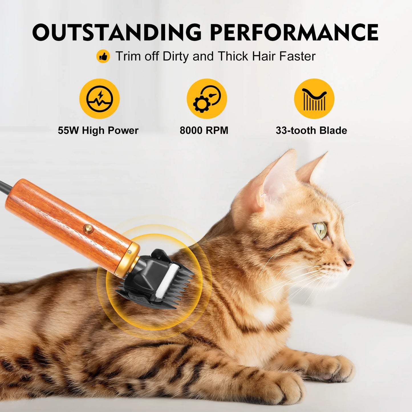 Bymaocar Electric Pet Clipper 55W Pro Corded Low Noise Trimmer