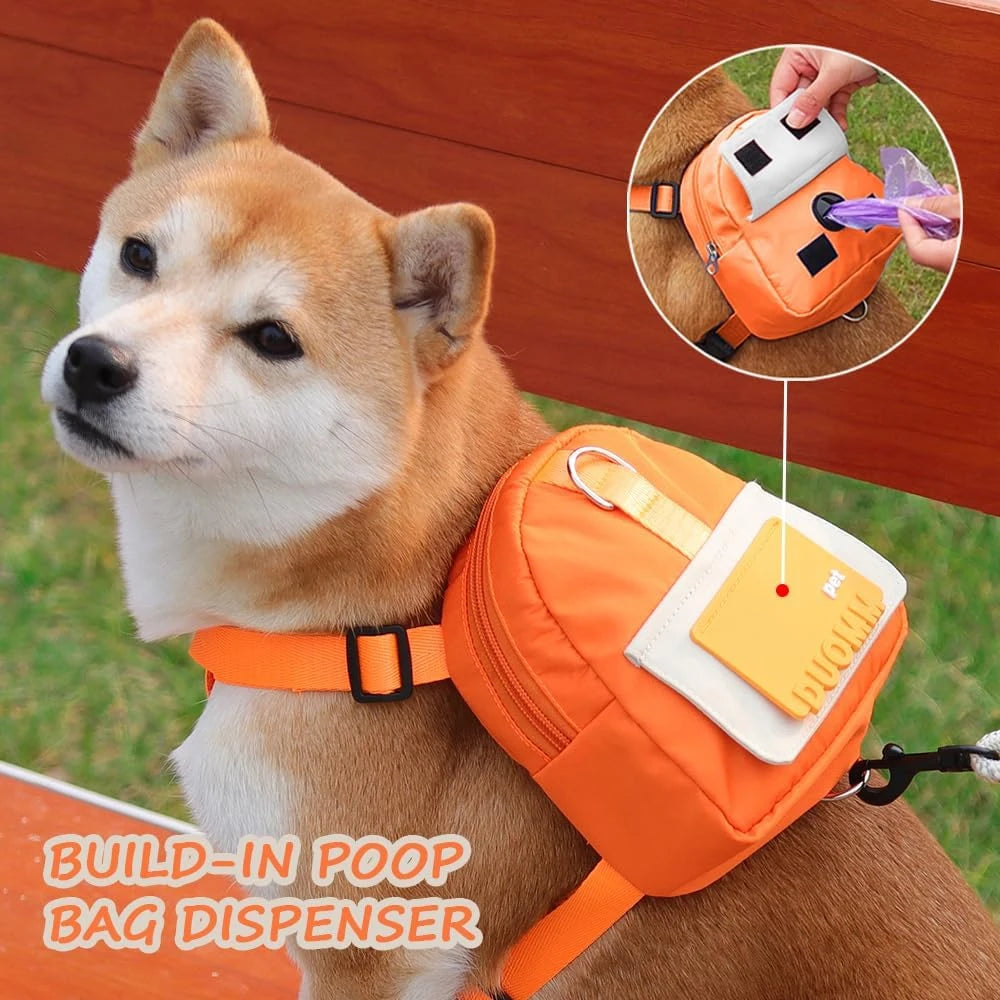 Cute Adjustable Pet Backpack With Harness Leash And Treat Pouch