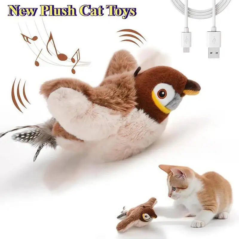 Interactive Rechargeable Chirping Flapping Bird Cat Toy Touch Activated