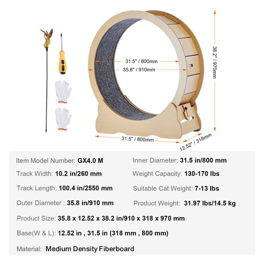 Wooden Cat Exercise Wheel Indoor Running Wheel With Detachable Carpet