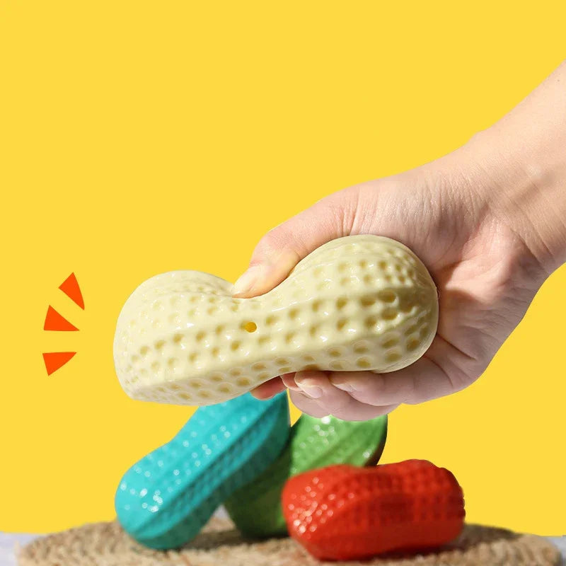 Dog Peanut Squeaking Chew Toy TPR Rubber Interactive Pet Toy