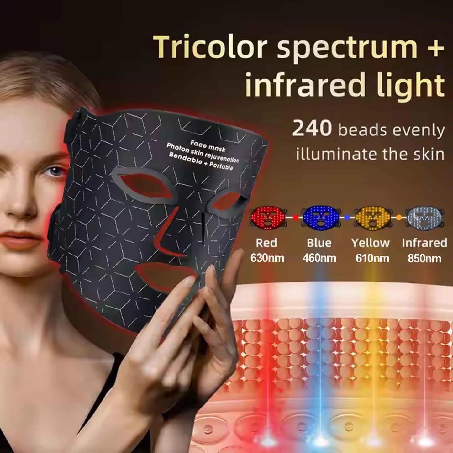 UBilli 4 Modes Portable Led Face Mask Red Light Therapy