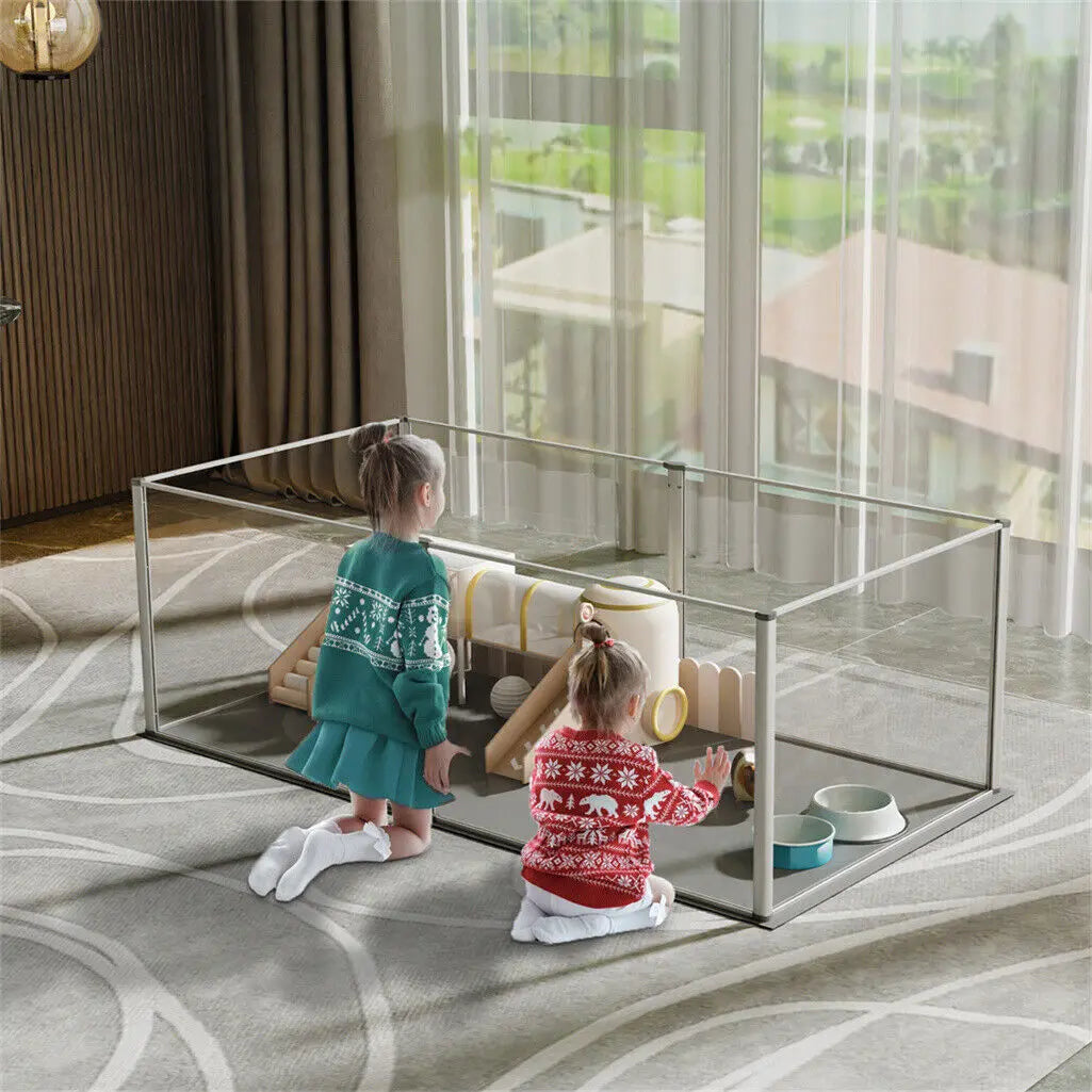 BINGOPAW Clear Acrylic Pet Playpen Whelping Pen Cage Waterproof Pad