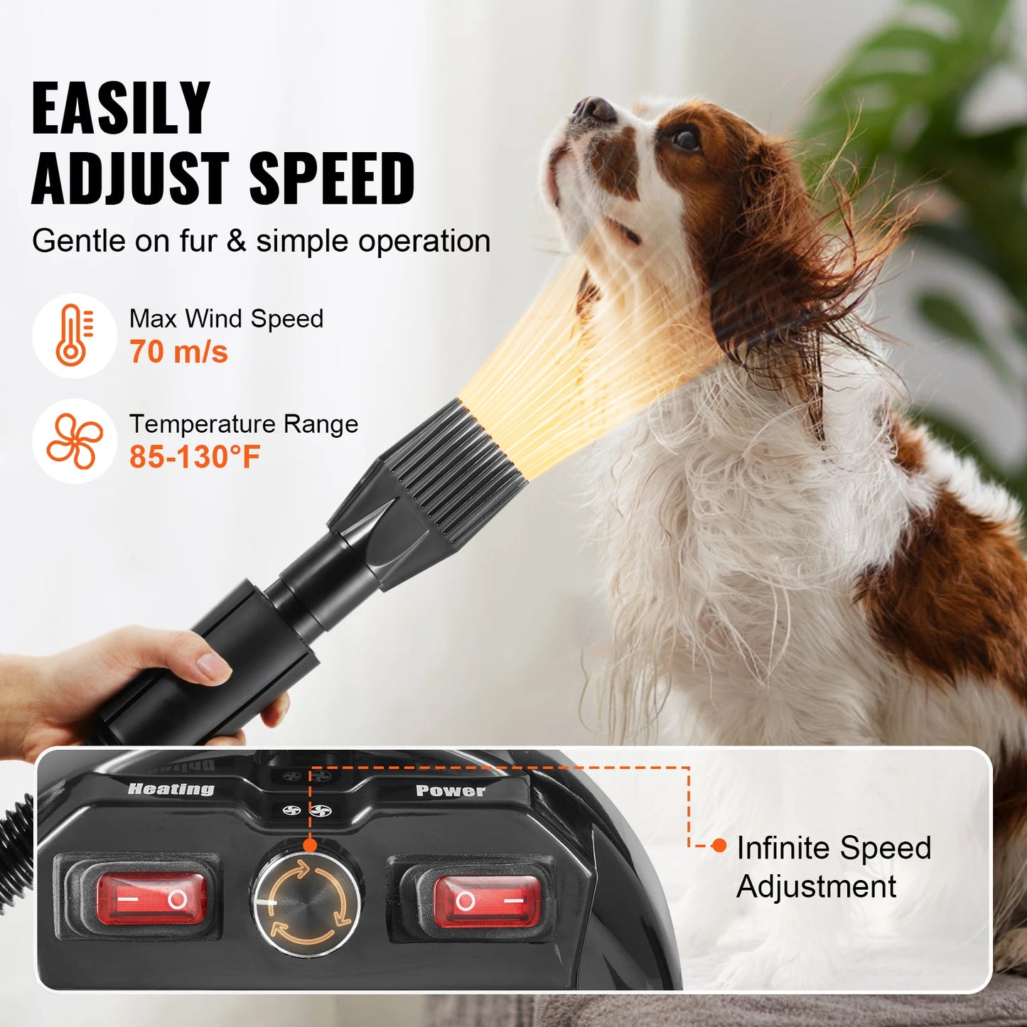 SucceBuy 2000W Dog Blow Dryer With Adjustable Speed Temperature And Nozzles