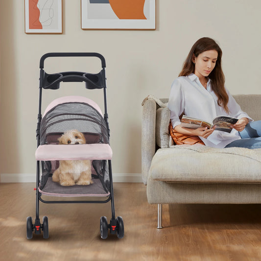 Foldable Pet Cart With 360 Degree Front Wheels and Brakes