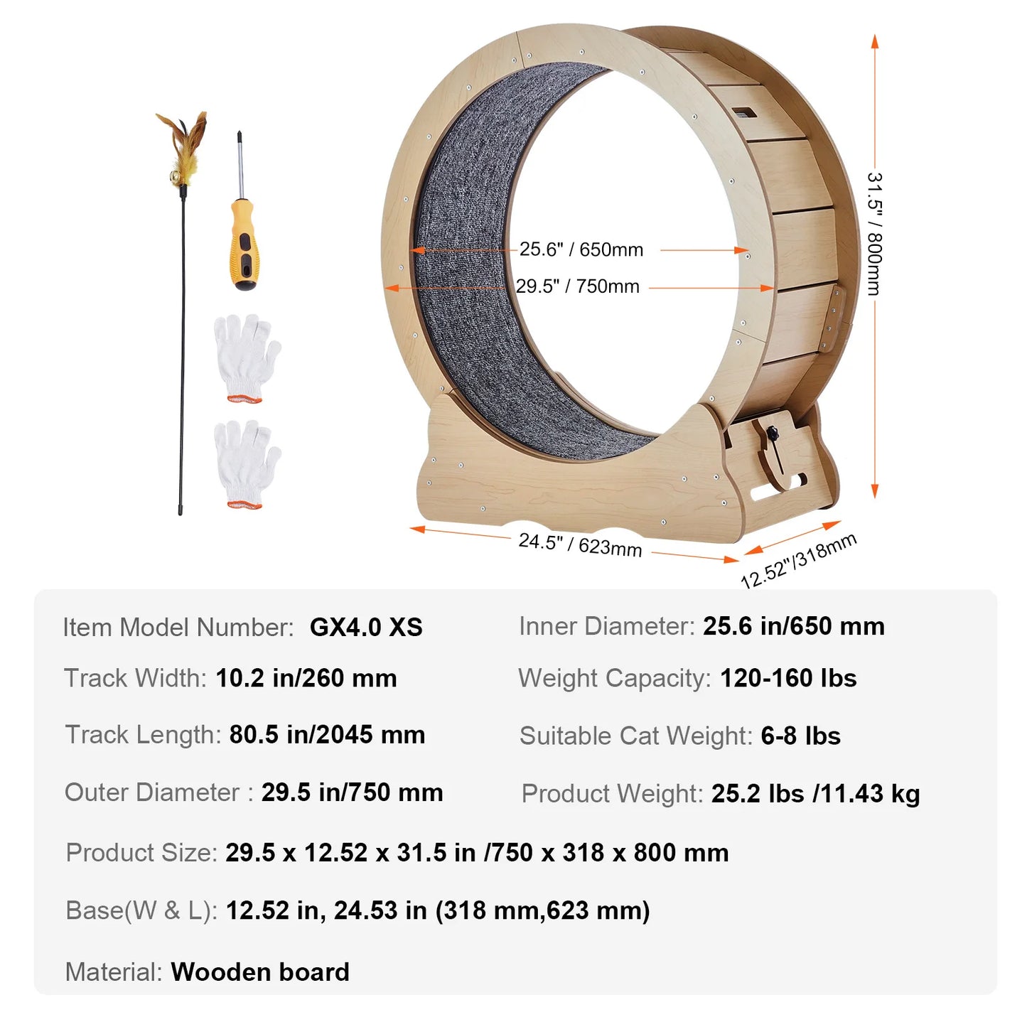 Wooden Cat Exercise Wheel Indoor Running Wheel With Detachable Carpet