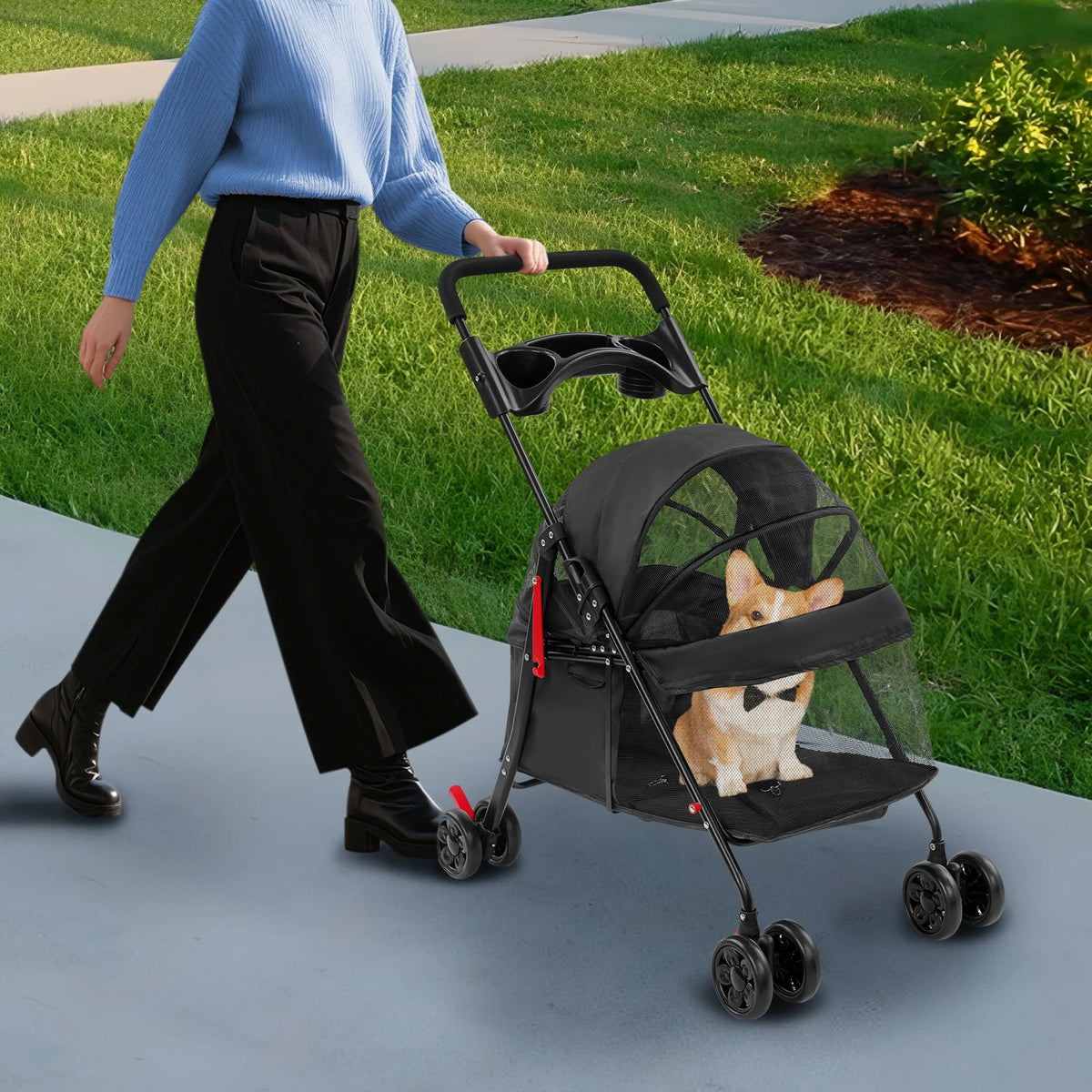 Bymaocar Foldable Pet Stroller Travel Cart For Dogs And Cats