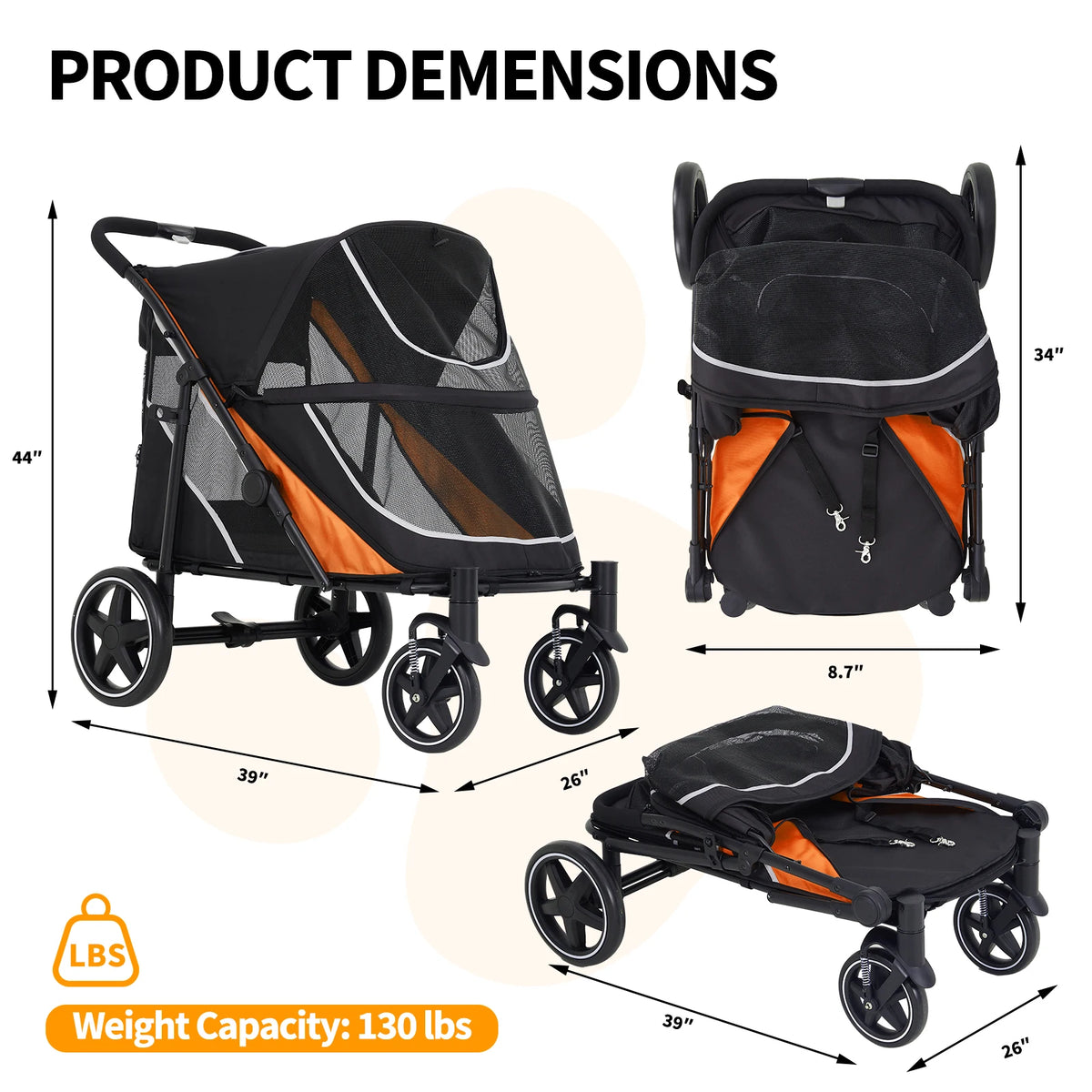 Folding Pet Stroller Four Wheel Dog And Cat Travel Carrier
