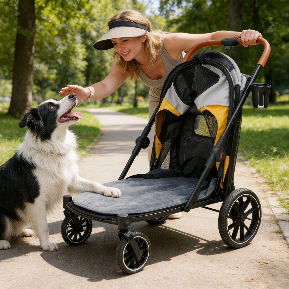 Foldable Pet Dog Stroller Rolling Cat Carrier For Senior Pets