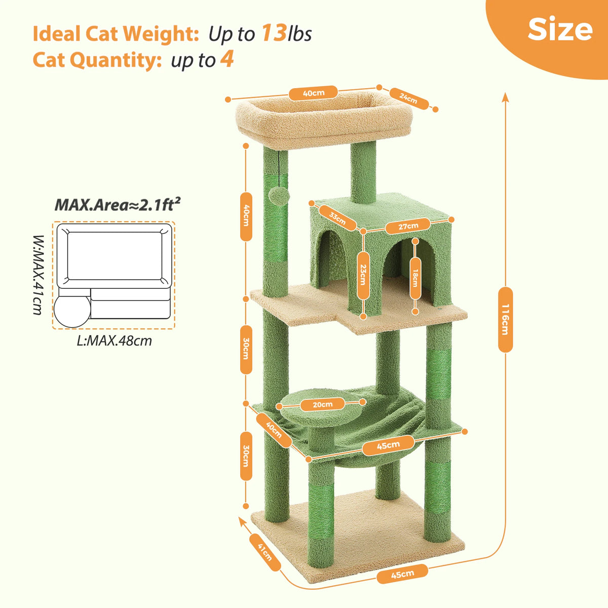 PETEPELA Indoor Cat Tree Tower With Hammock Condo And Perch