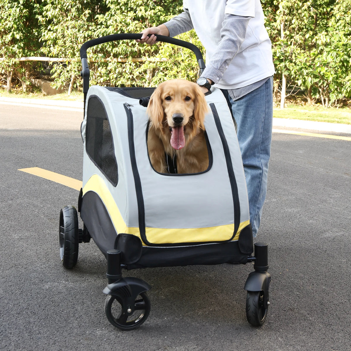 Foldable Dog Stroller Four Wheel Breathable Pet Carrier