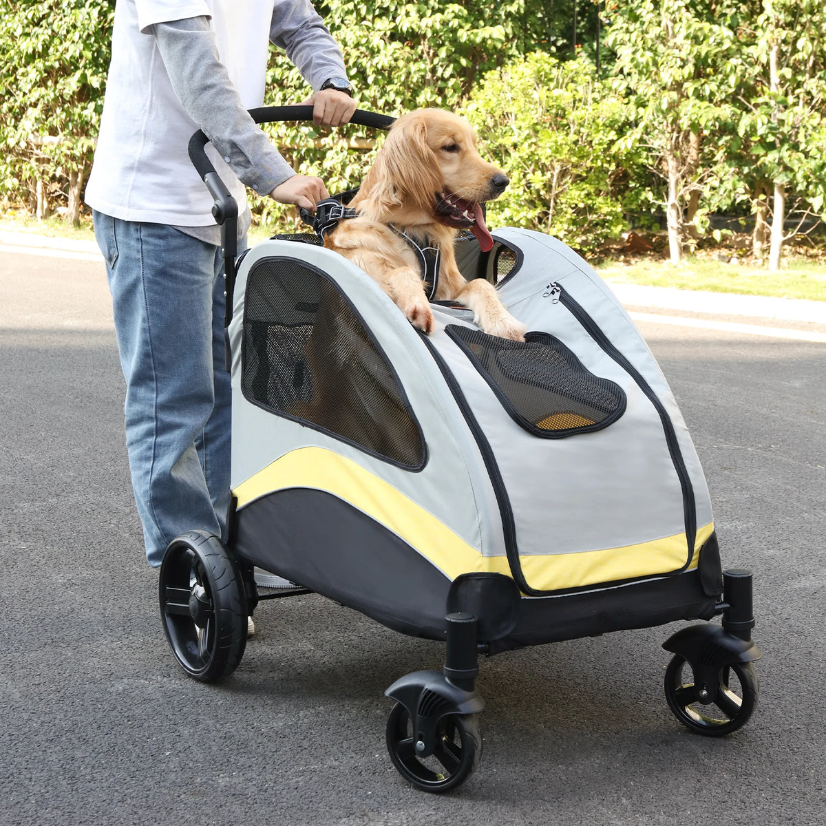 Foldable Dog Stroller Four Wheel Breathable Pet Carrier
