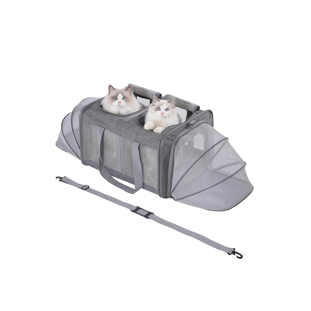 Expandable Soft-Sided Cat Carrier With Dual Expandable Compartments