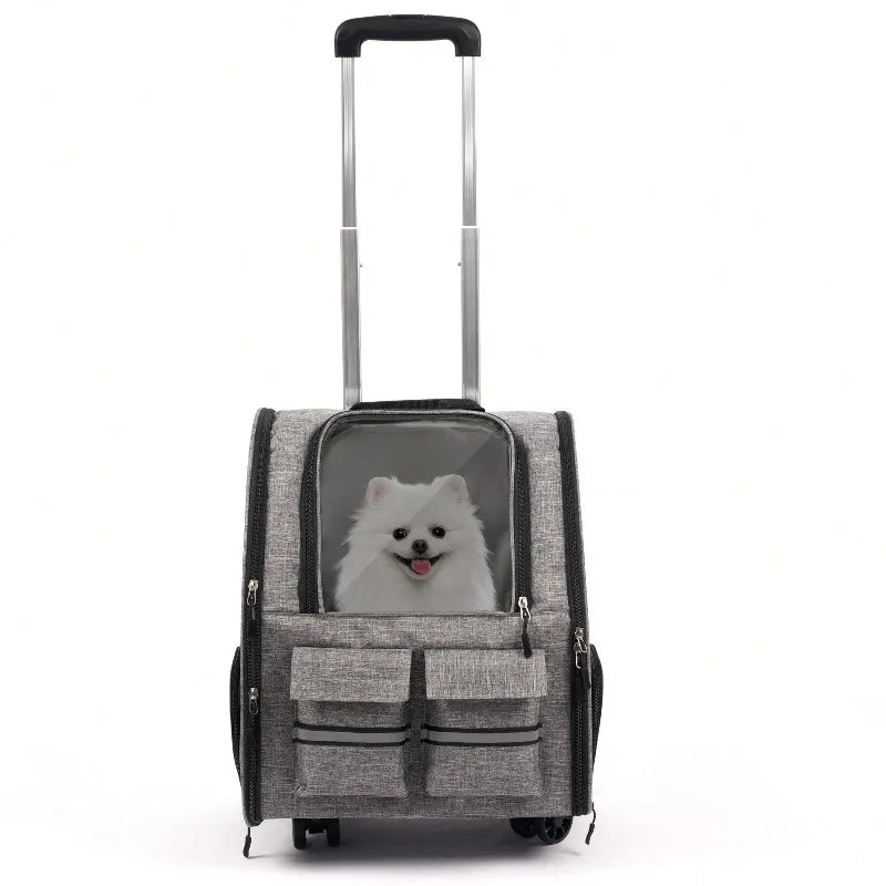 Rolling Pet Carrier With Telescopic Handle And Shoulder Strap