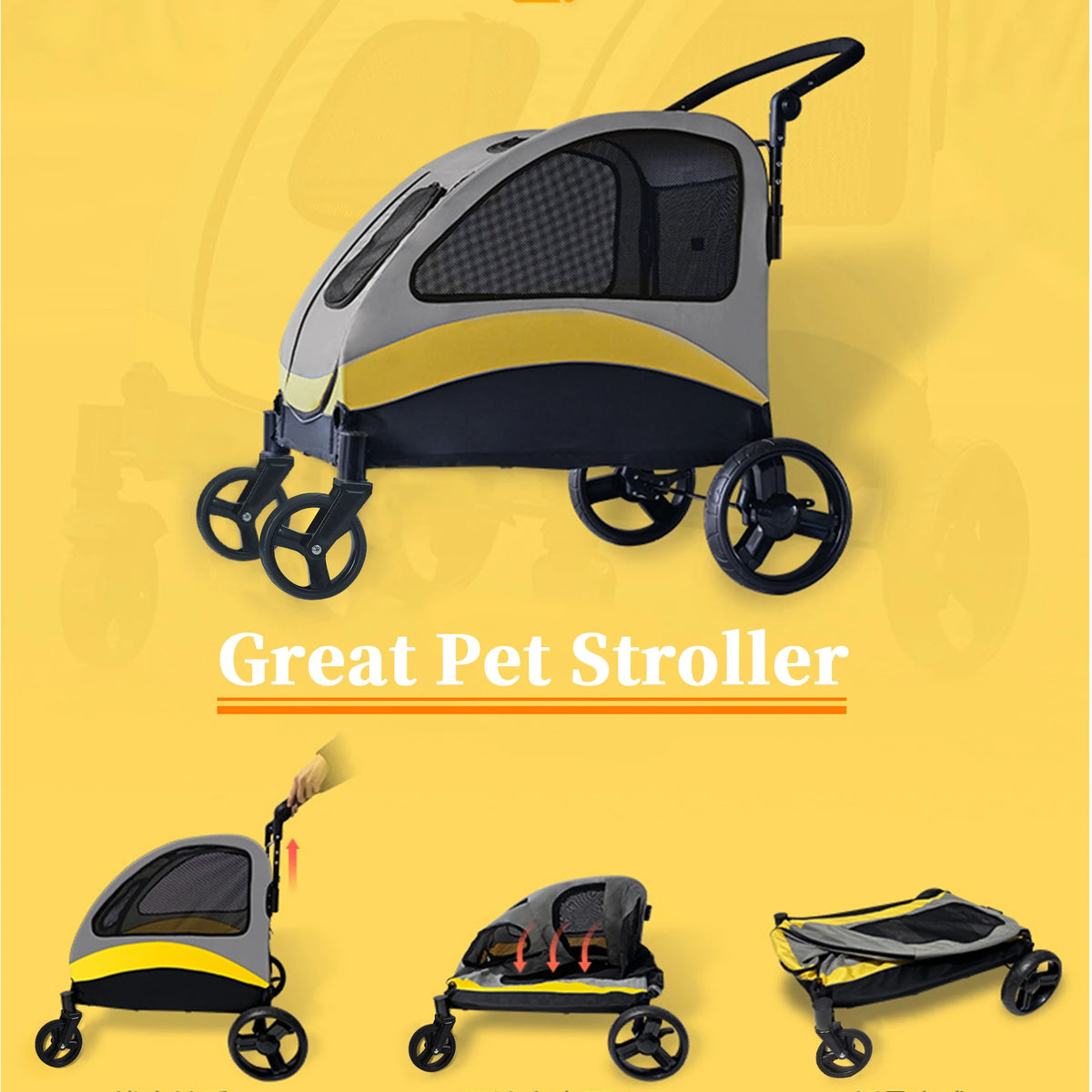 Foldable Dog Stroller Four Wheel Breathable Pet Carrier