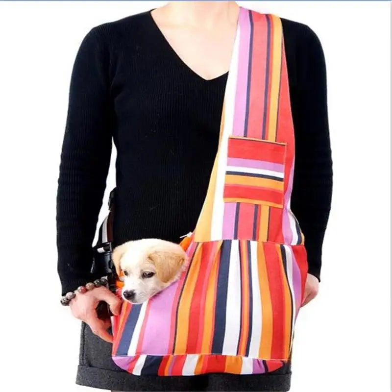 Striped Pet Sling Bag With Adjustable Shoulder Carrier For Pets