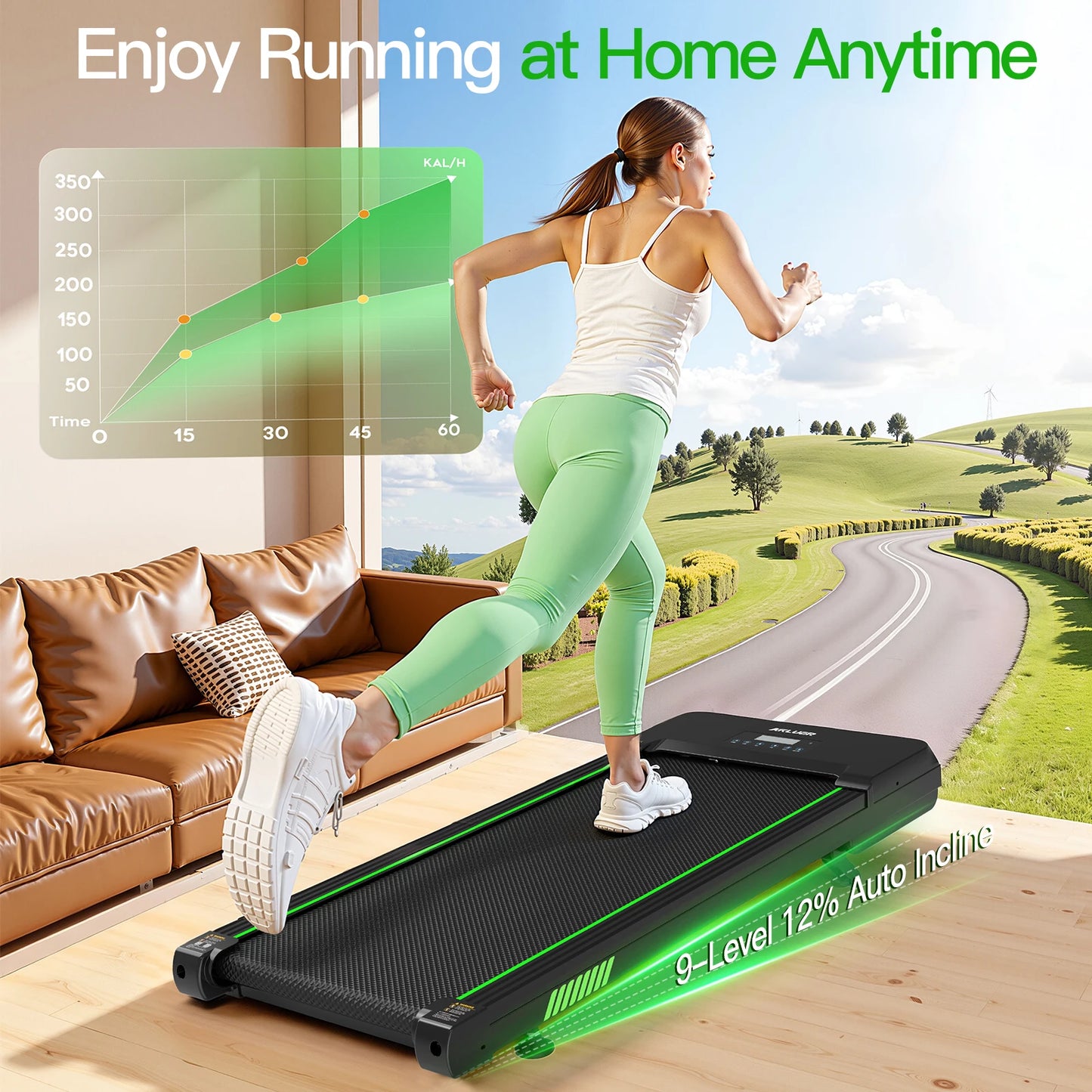 AKLUER Walking Pad With 12 Percent Auto Incline 2.5HP Treadmill