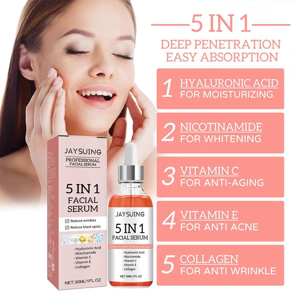 Jaysuing 5 In 1 Hyaluronic Acid Serum Vitamin C Collagen Facial Serum