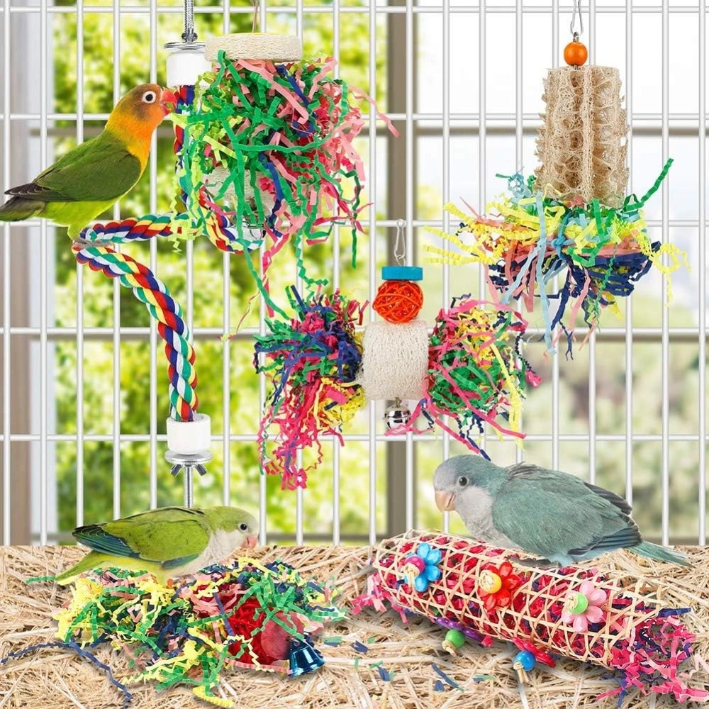 Bird Chew Toys Cage Hanging Paper Ball Foraging Toys