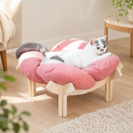 Elevated Cat Bed Flower Petal Sofa With Premium Cushion Wood Frame