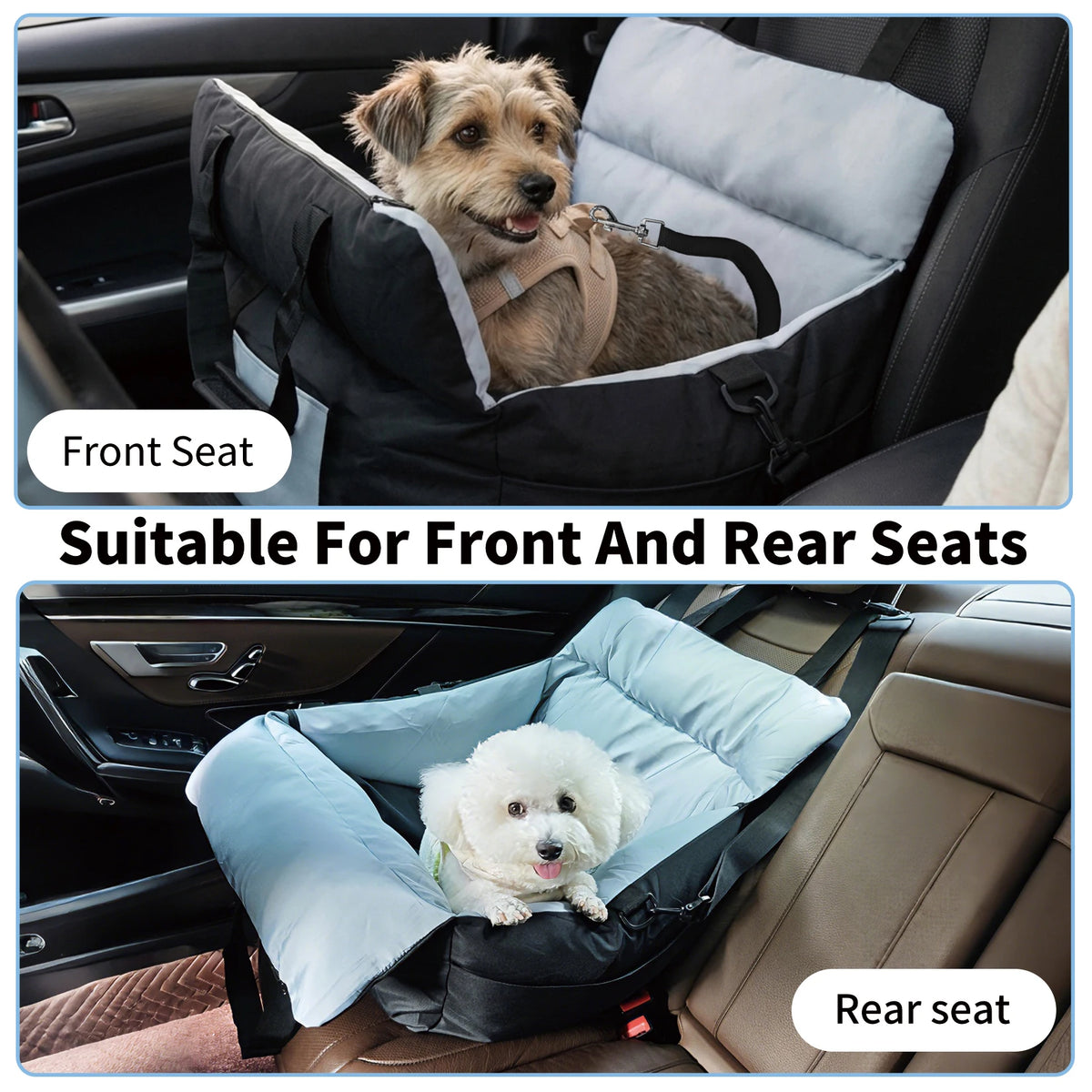BORWART Portable Dog Car Seat Booster Bed With Safety Belt