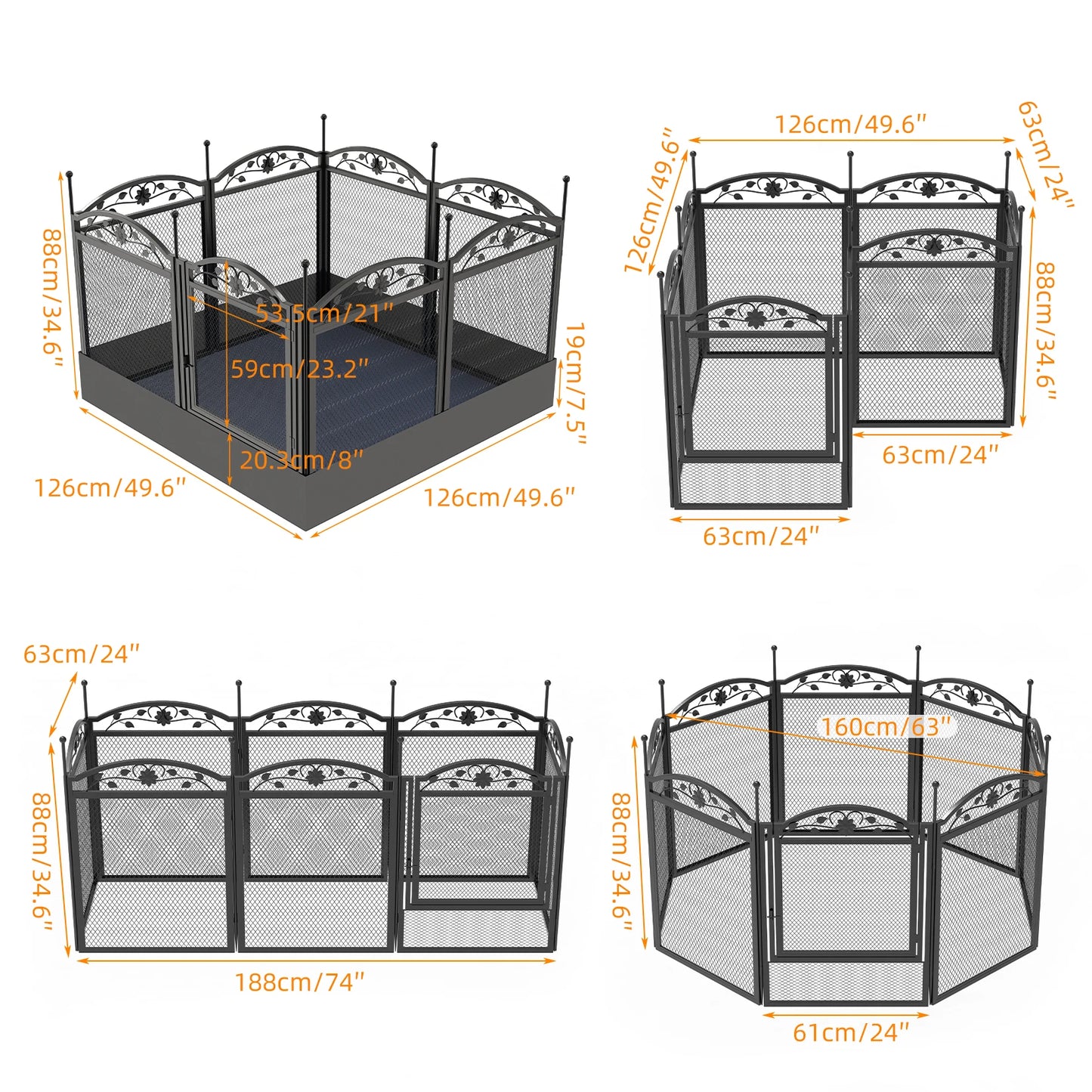 BINGOPAW 8 Panel Heavy Duty Dog Playpen Outdoor Indoor Iron Waterproof Pad