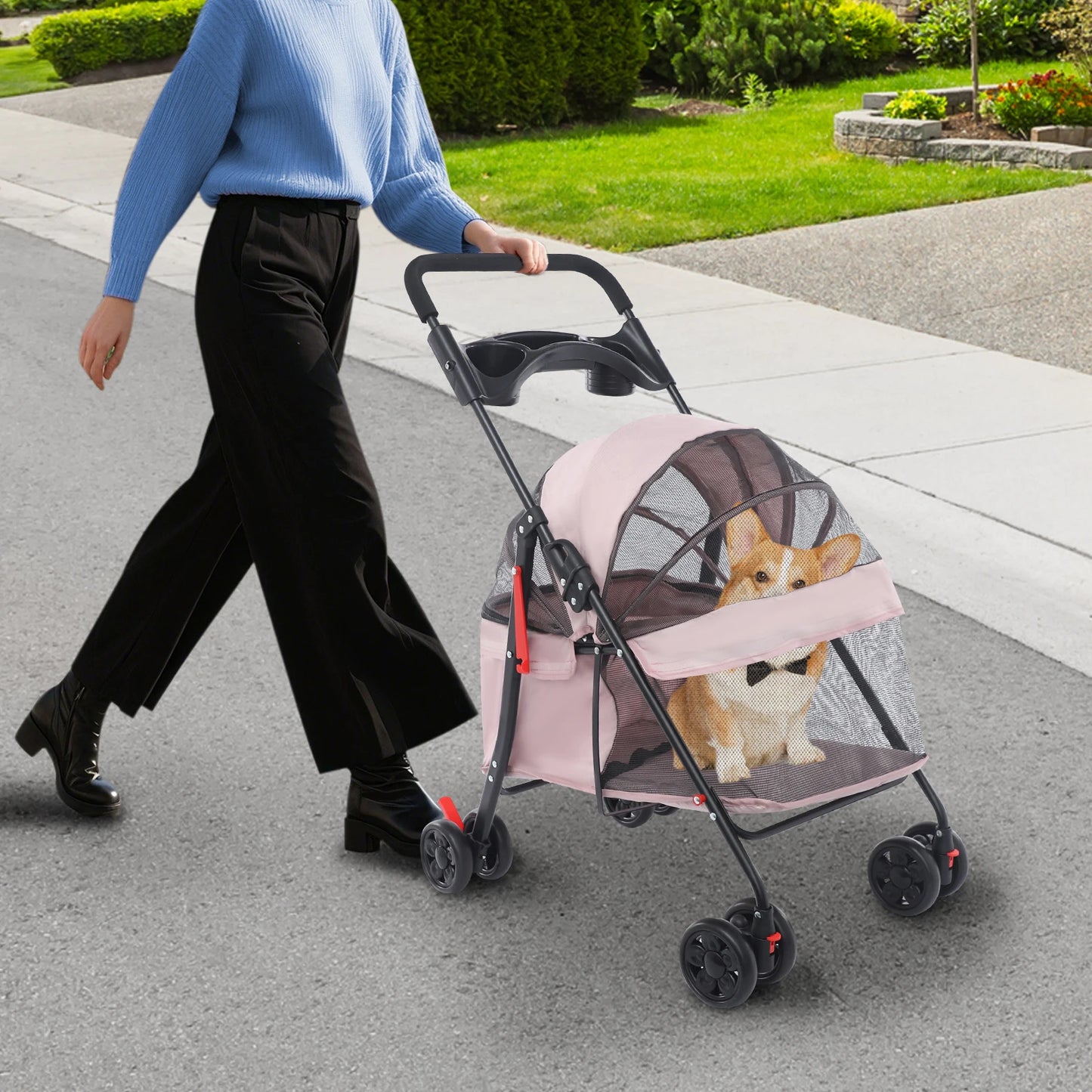 Foldable Pet Cart With 360 Degree Front Wheels and Brakes