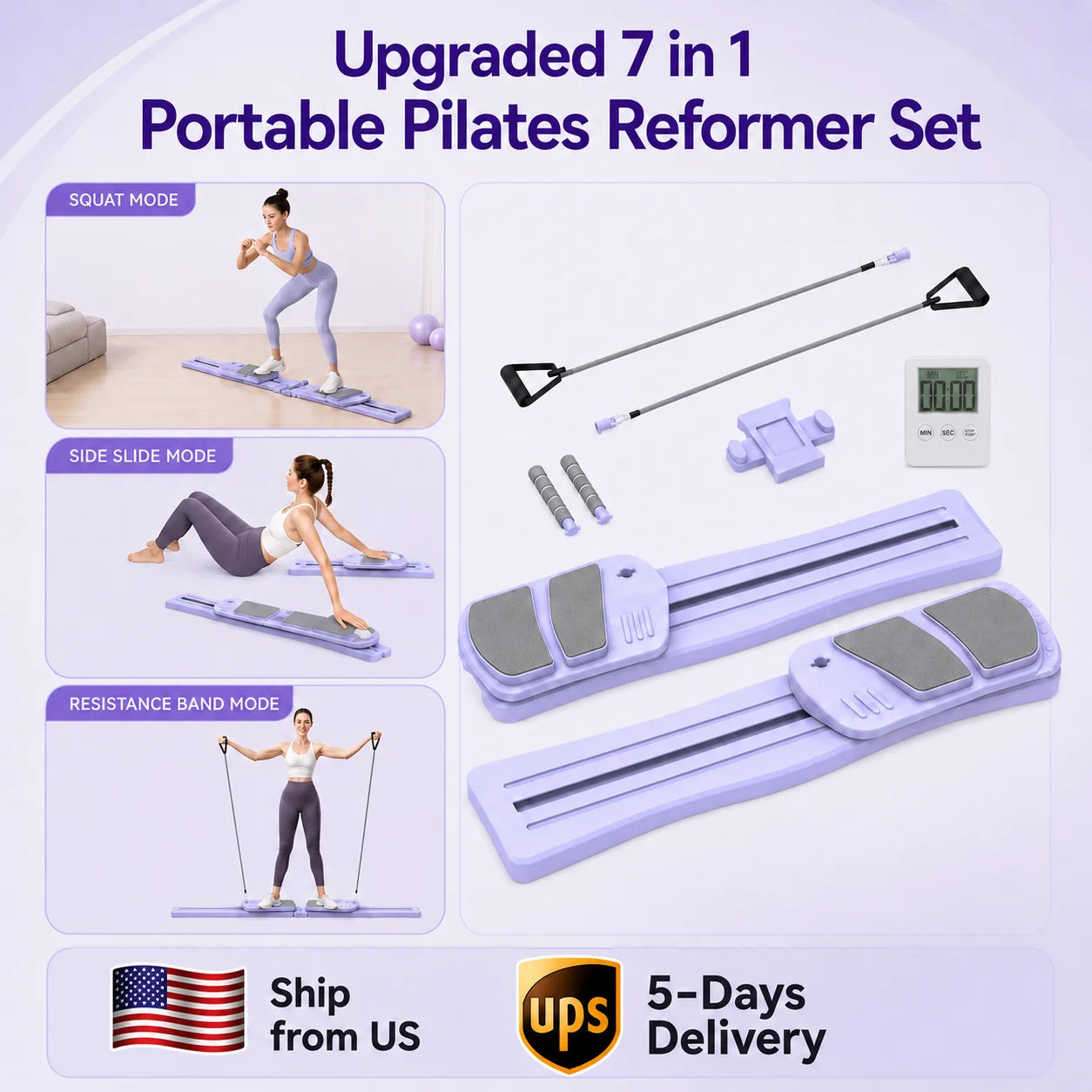 WSUEL Pilates Reformer Set 7 in 1 Home Workout System
