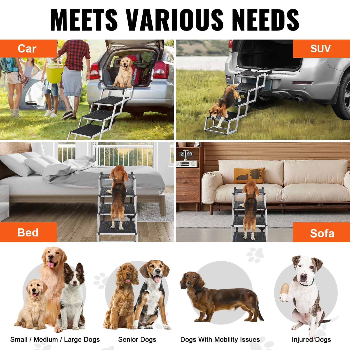 SucceBuy Dog Car Stair Folding Lightweight Aluminum Pet Steps