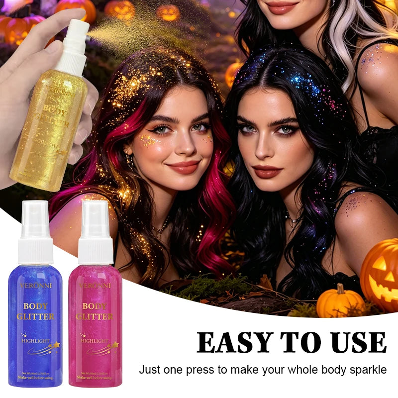 VERONNI Body Glitter Spray Shimmer Highlighter For Hair And Body
