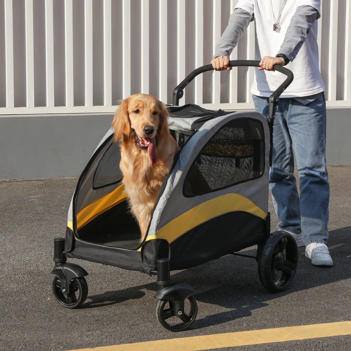 Foldable Dog Stroller Four Wheel Breathable Pet Carrier