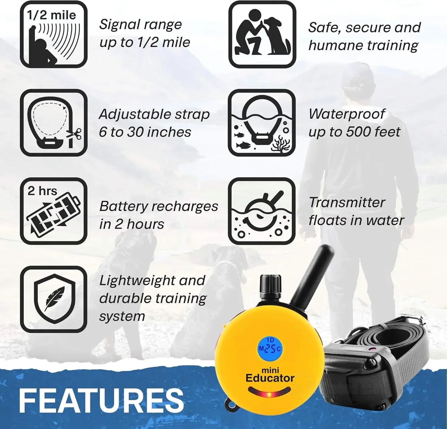 ET-300 Mini Dog Training E Collar With Remote Waterproof Half Mile 100 Levels