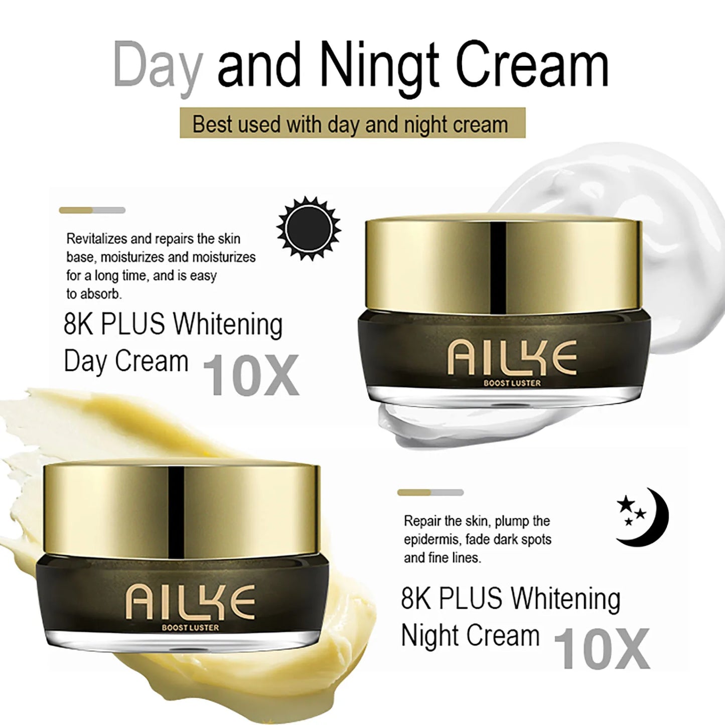 AILKE Whitening Face Cream With Collagen Glutathione For Skin Types
