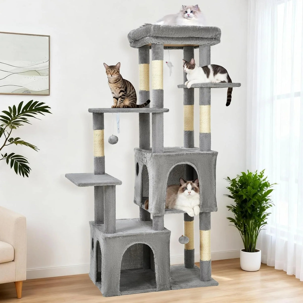 Multi Level Cat Tree Tower With Scratching Posts And Condos