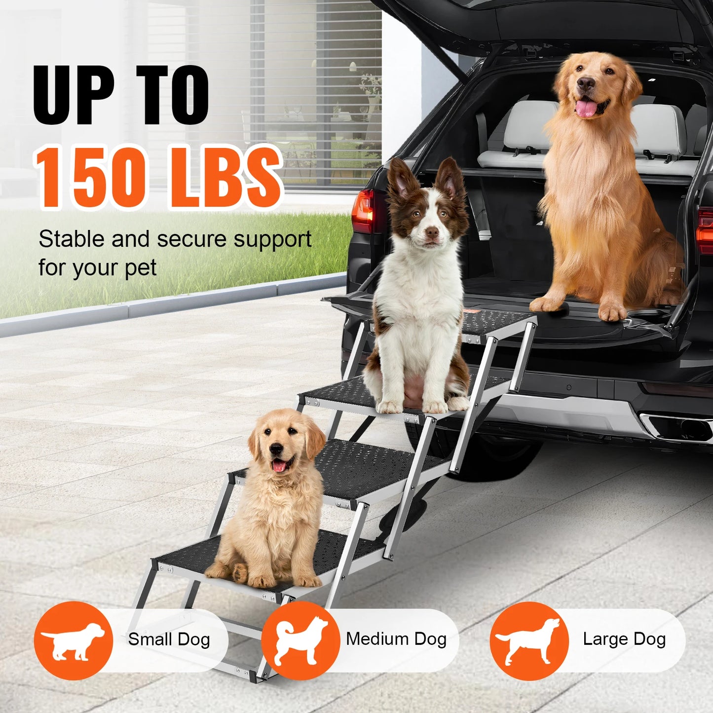 SucceBuy Dog Car Stair Folding Lightweight Aluminum Pet Steps