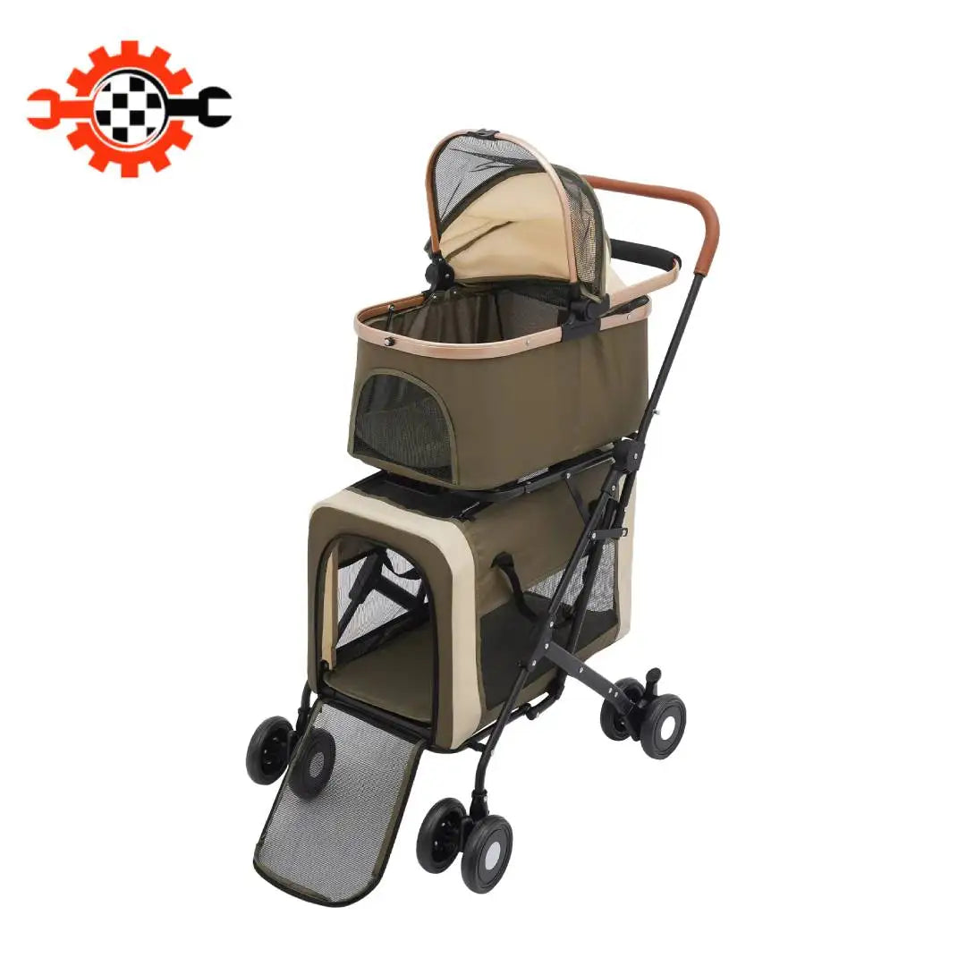 Bymaocar Foldable Pet Stroller With Two Tier Design Safety Locks