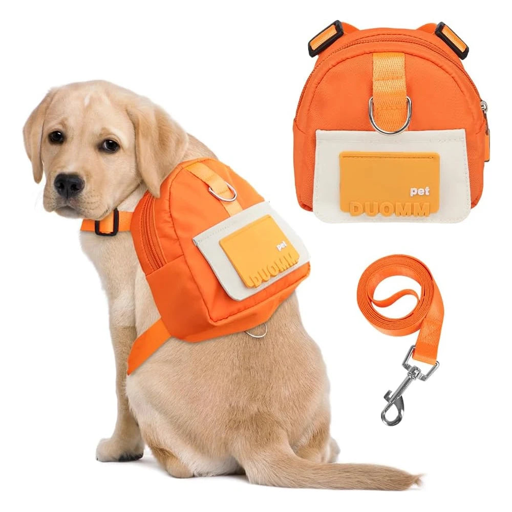 Cute Adjustable Pet Backpack With Harness Leash And Treat Pouch